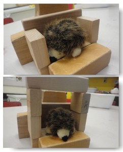 During our initial building, one student modifies her structure to add a roof. We talked about her decision during reflection time.