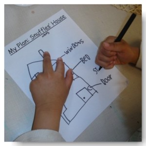 This student adds labels to his design plan.