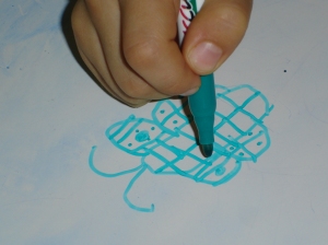 Art and Fine Motor Instruction: learning how to draw a butterfly. Much of this lesson was dedicated to symmetry.