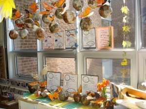 Documentation of our learning. We layered the children's work in a display that captured not only the growth and change of the caterpillars but of our own learning and understanding.