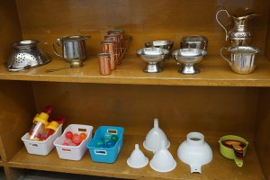 A closer look at some of my new materials for the water table (also from the thrift store). My son played with these all summer, using herbs and plants from our garden for "tea parties" and "soup" - excited to see what the children do with them!